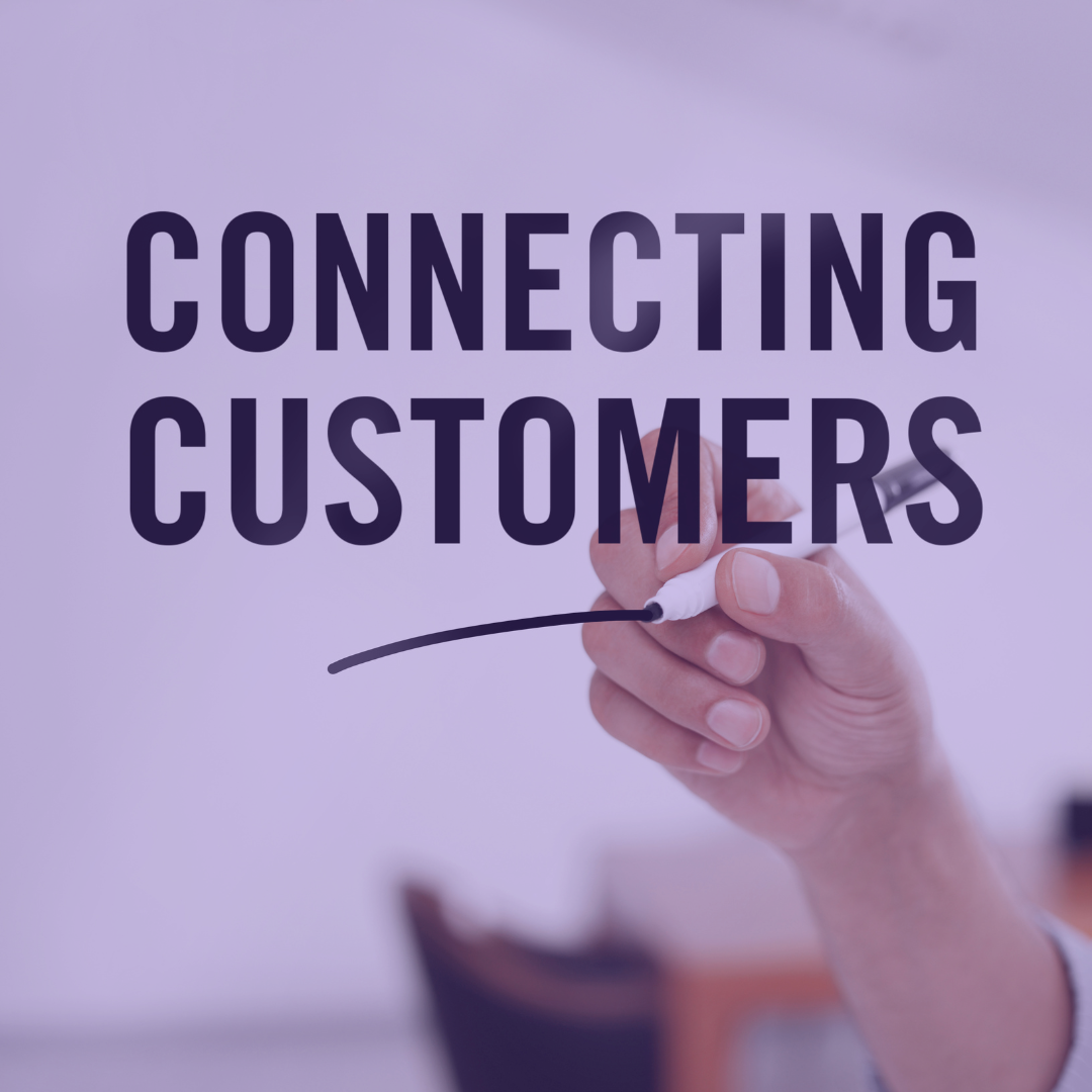 Hand holding a marker drawing a connecting line, with bold text reading 'Connecting Customers,' symbolizing building relationships and engaging with clients. Hand holding a marker drawing a connecting line, with bold text reading 'Connecting Customers,' symbolizing building relationships and engaging with clients.