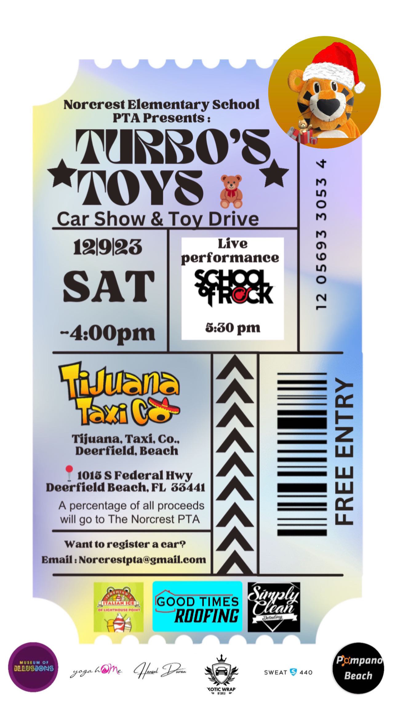 Norcrest Elementary PTA car show and toy drive flyer hansel duran