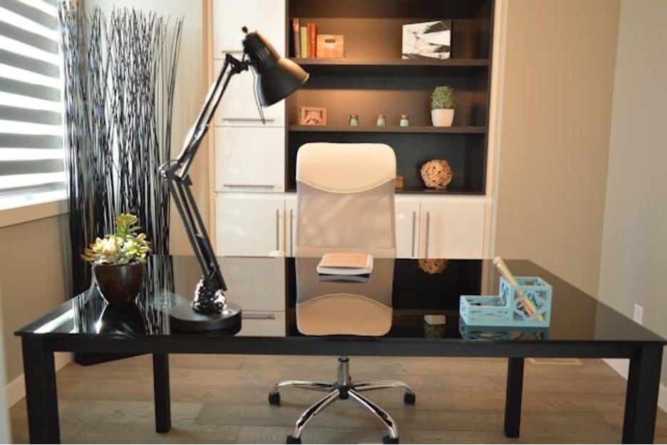 A black lamp on a table