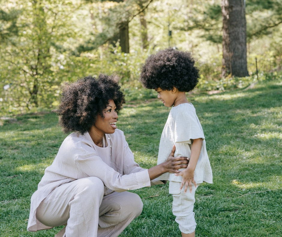 a parent talking to a child