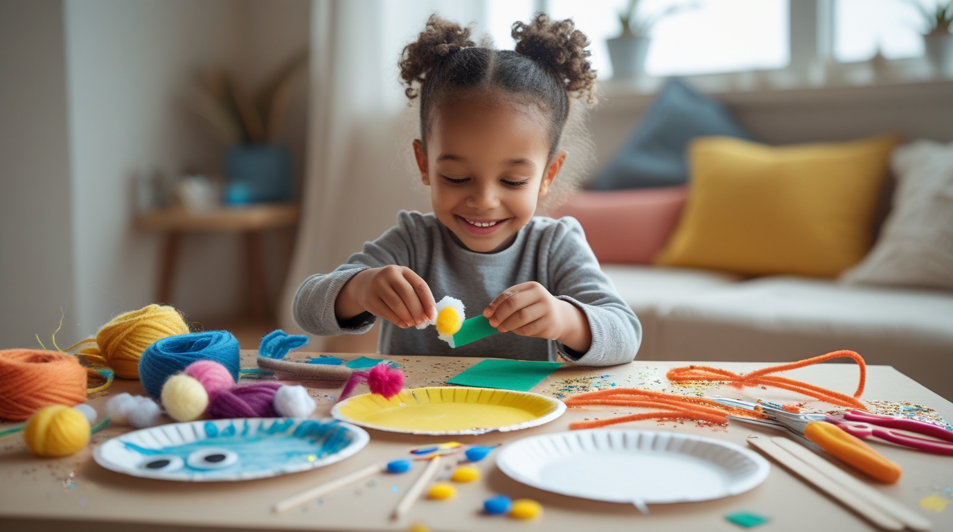 a kid making a DIY craft toy