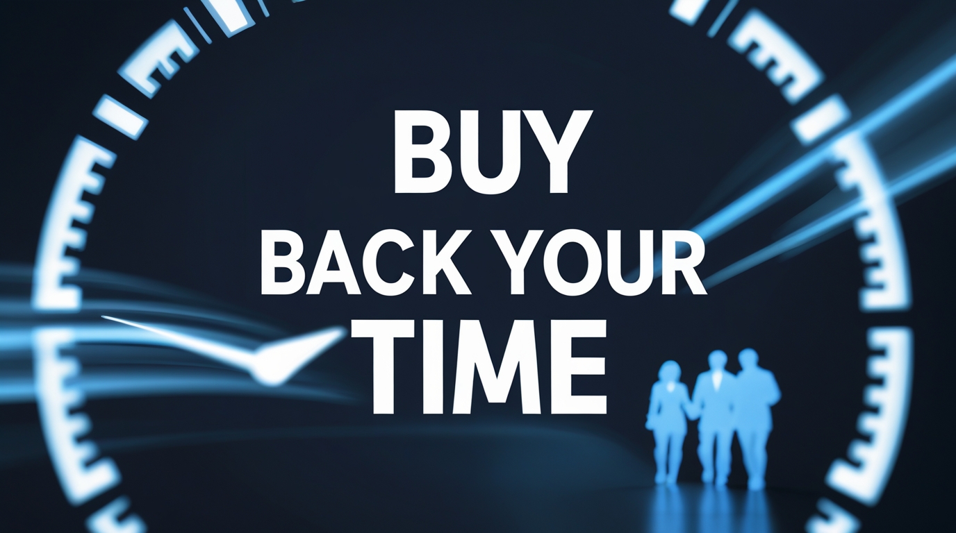  design with bold text that reads ‘Buy Back Your Time’ in large, clean sans-serif font