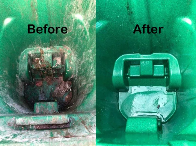 before and after cleaning trash can