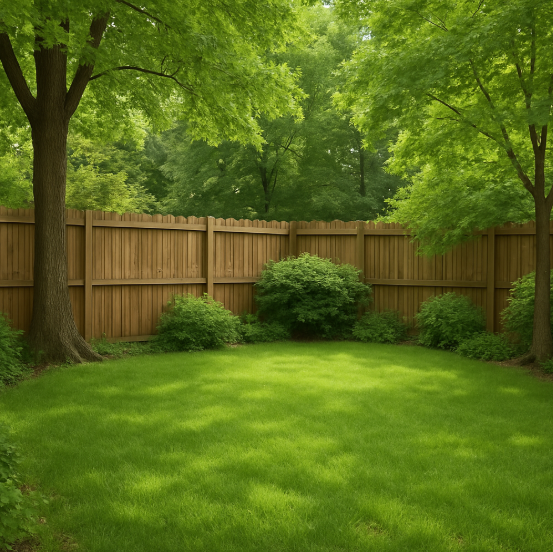 Wood privacy fence installed in a residential backyard in Illinois and Wisconsin Wood privacy fence installed in a residential backyard in Illinois and Wisconsin