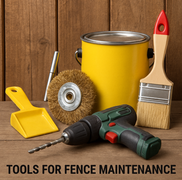 Essential tools for wood fence maintenance including staining and sealing in Rockford IL