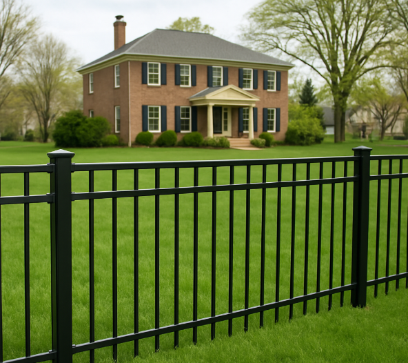 Low-maintenance aluminum fence installed around a residential property in Rockford, Illinois.