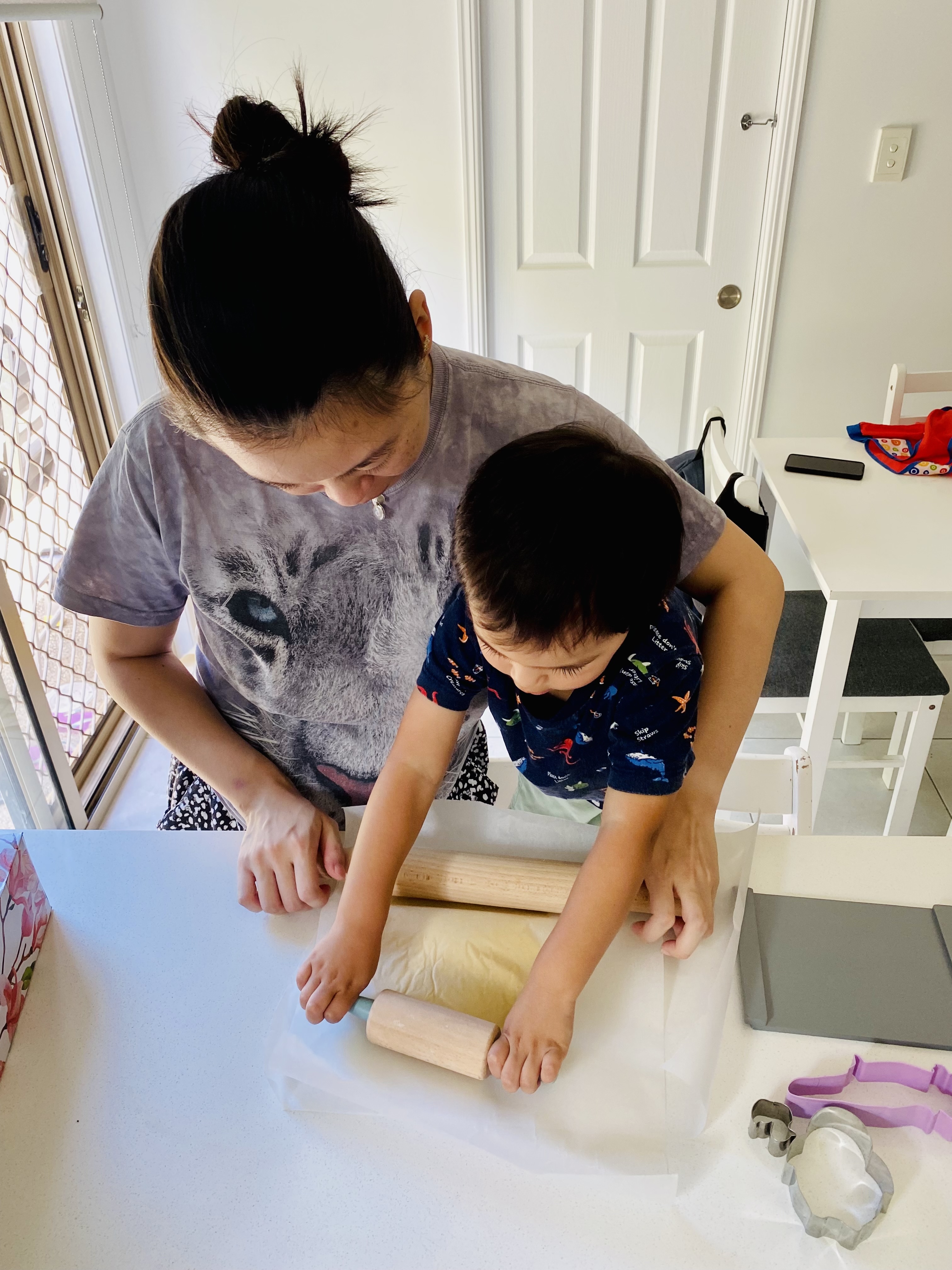 Mum and child baking