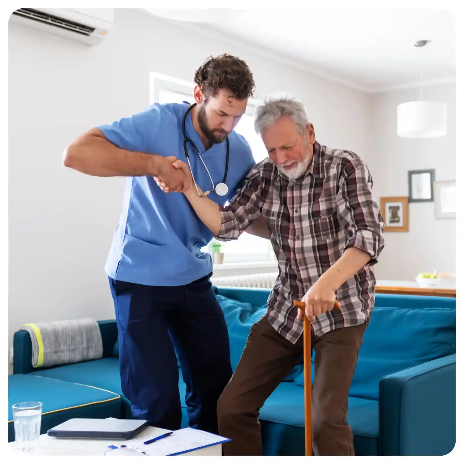 Compassionate caregiver providing post-surgery recovery support for senior in Southern California home