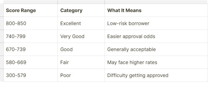 Illustration Table Credit Score Ranges