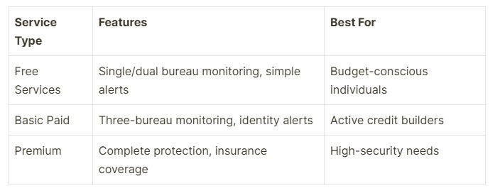 Illustration Table Credit Monitoring Tools