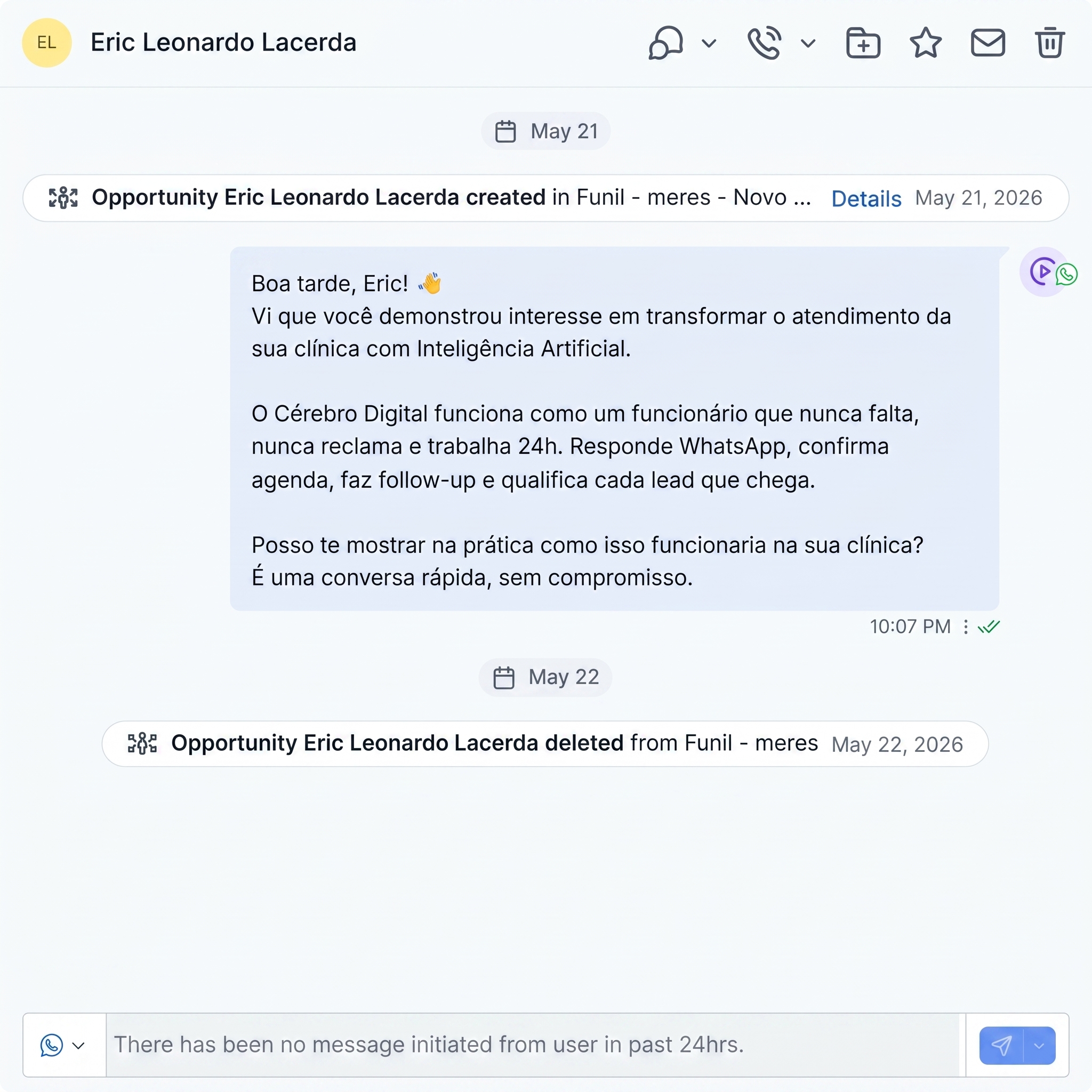 Conversa real da IA atendendo um lead no WhatsApp