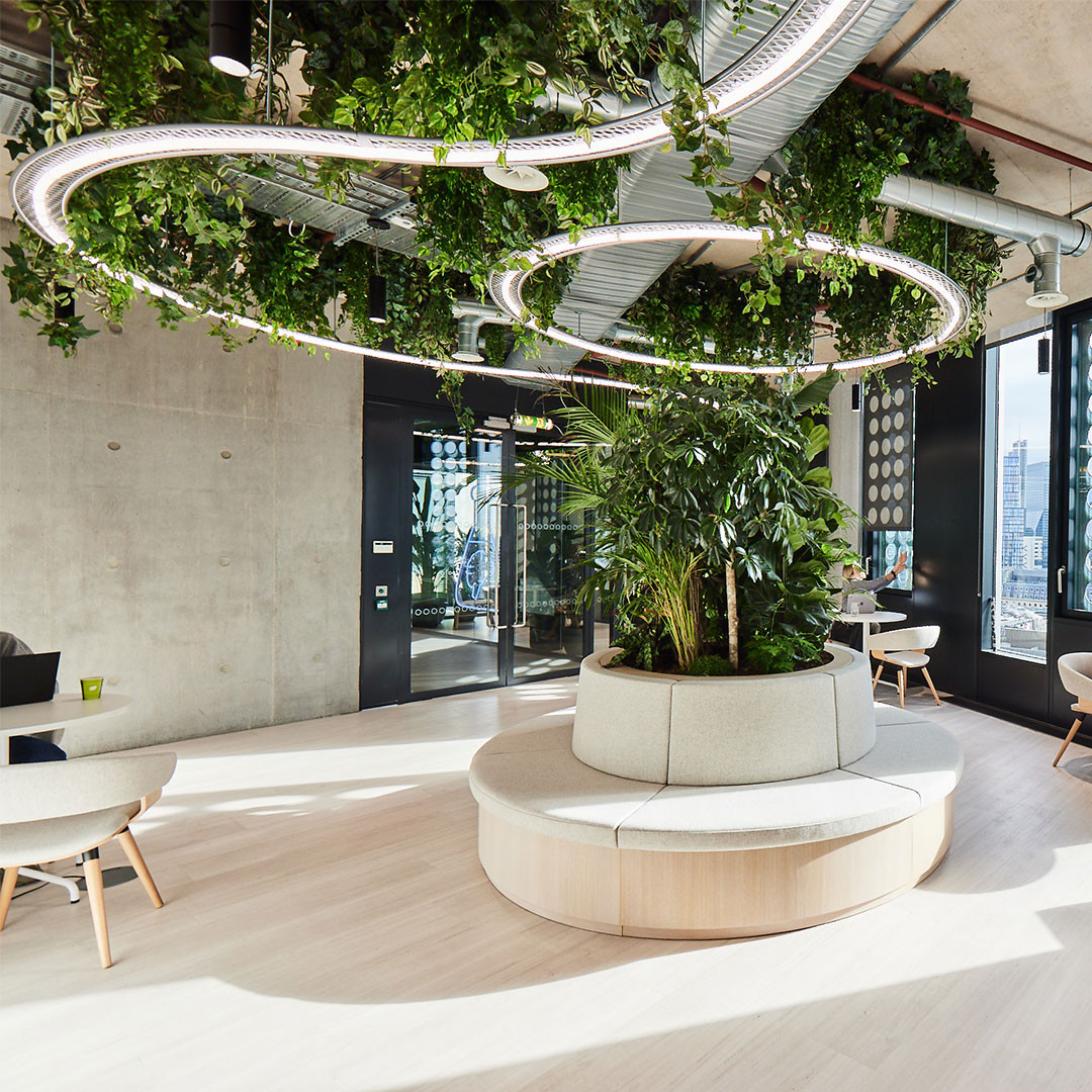 Reception area with Brew City Botanicals-designed plant décor