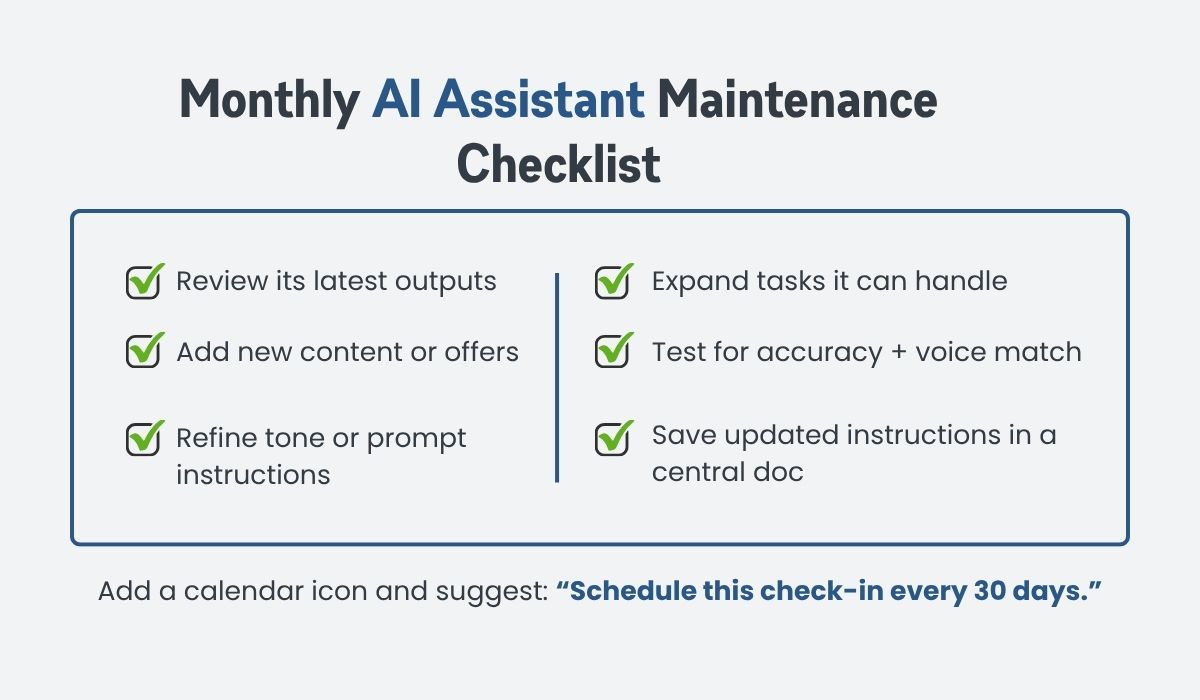 Monthly AI Assistant Maintenance Checklist Monthly AI Assistant Maintenance Checklist
