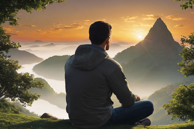 Man sitting looking out at top of mountains