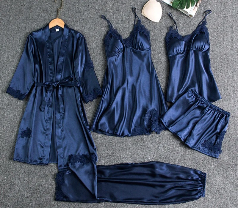 Silk Pajamas Bedroom Lingerie 5-Piece Set
