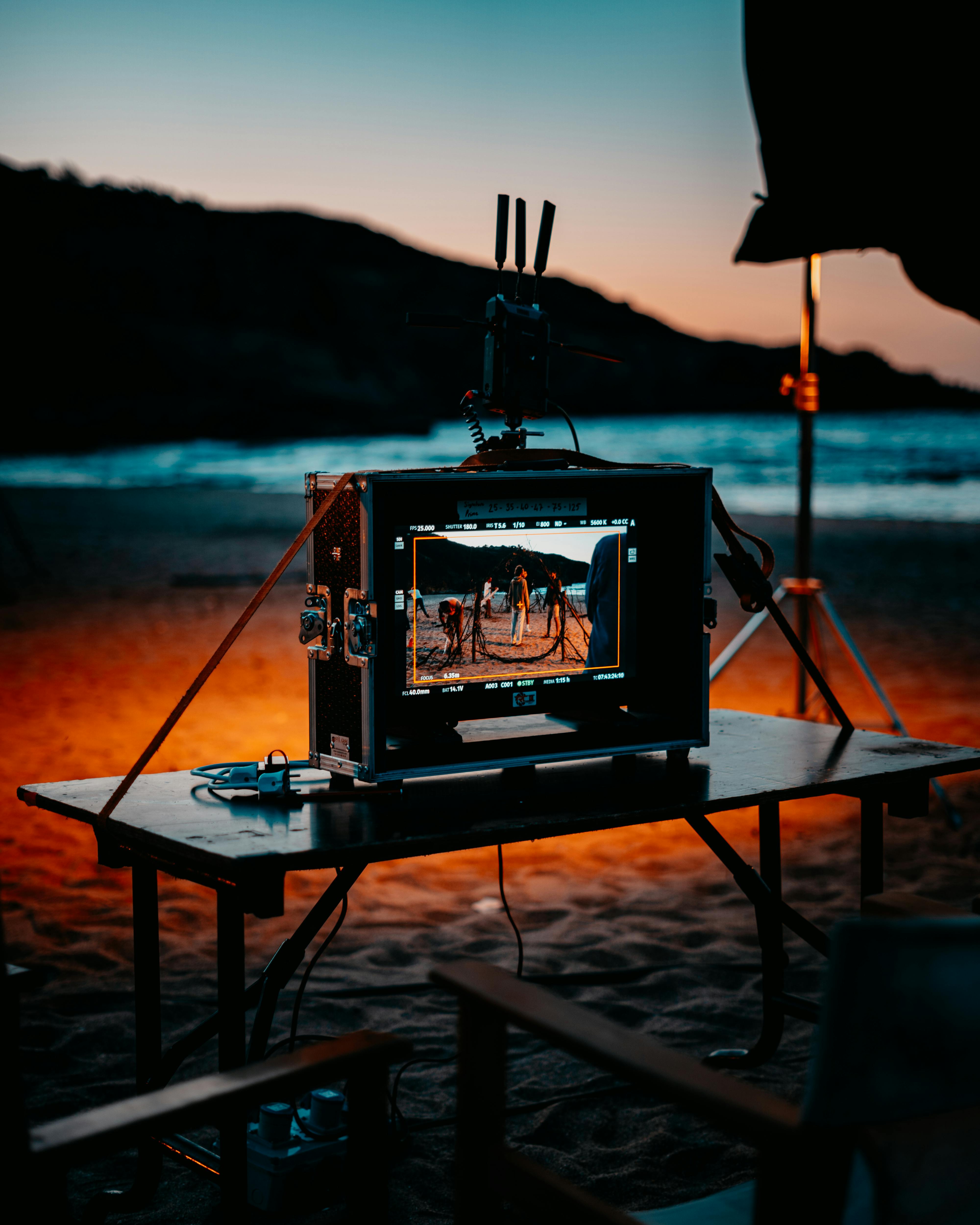 film monitor on beach