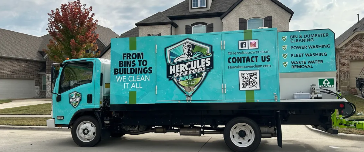 Hercules Power Clean service truck parked in a residential neighborhood