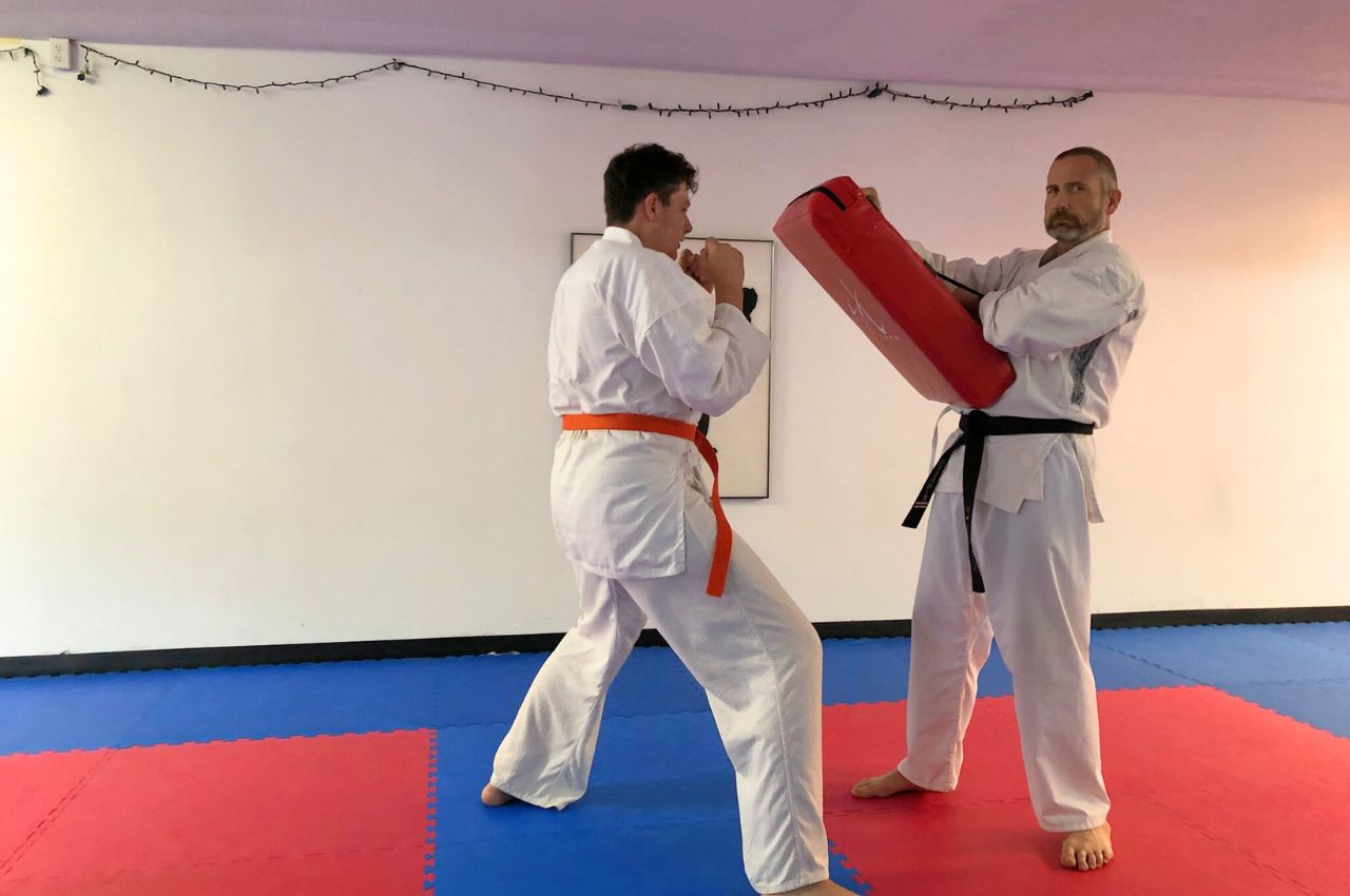 Martial arts instructor with kids