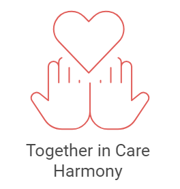 Hands holding a heart: "Together in Harmony" written beneath the hands. Hands holding a heart: "Together in Harmony" written beneath the hands.