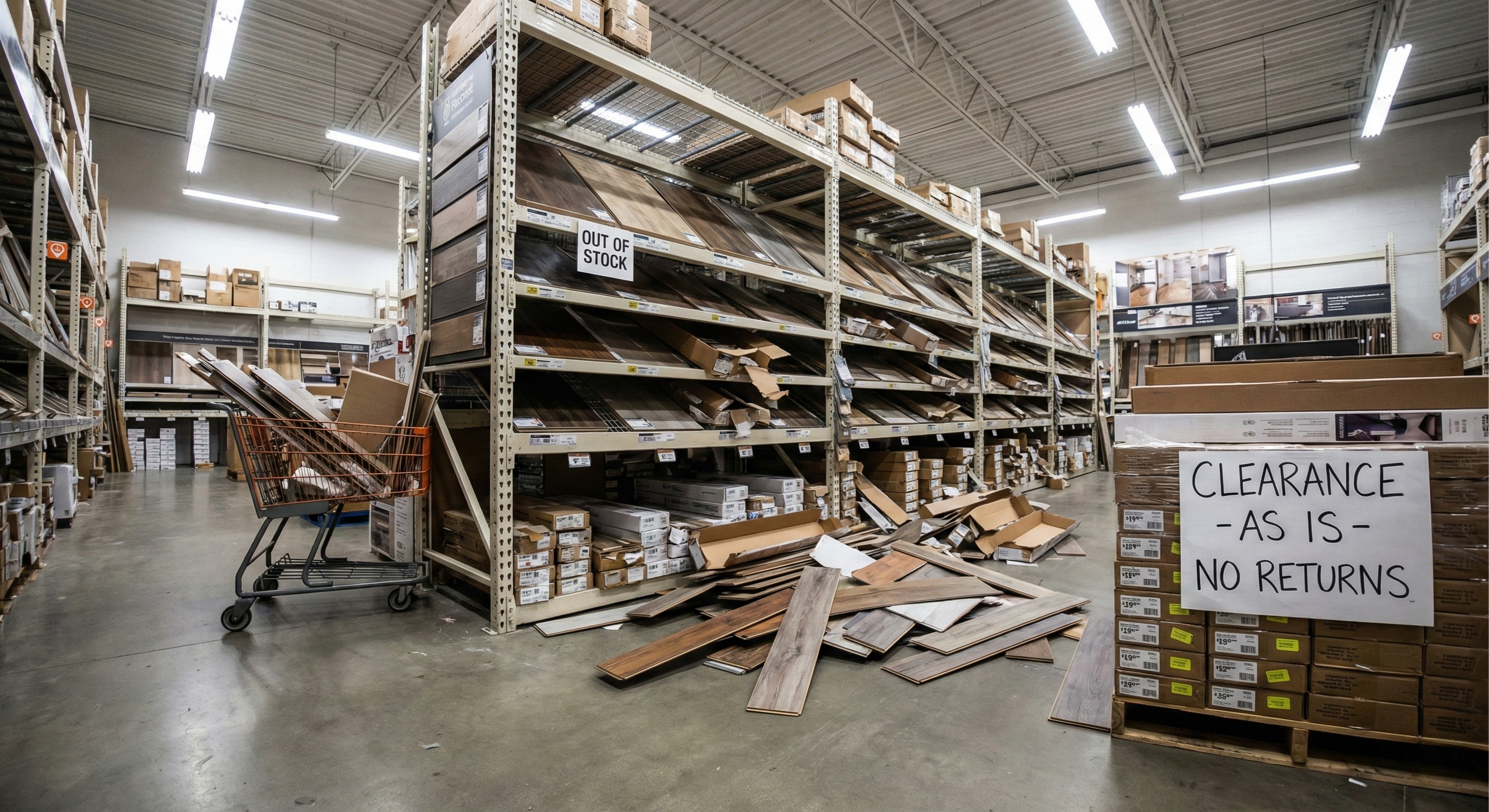 Stressful big box store with samples in chaos