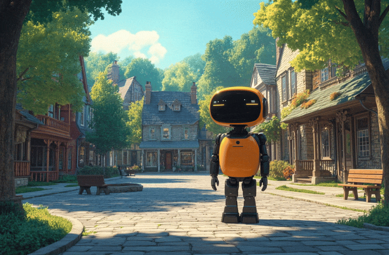 Chatbot Walking Through Small City in Canada