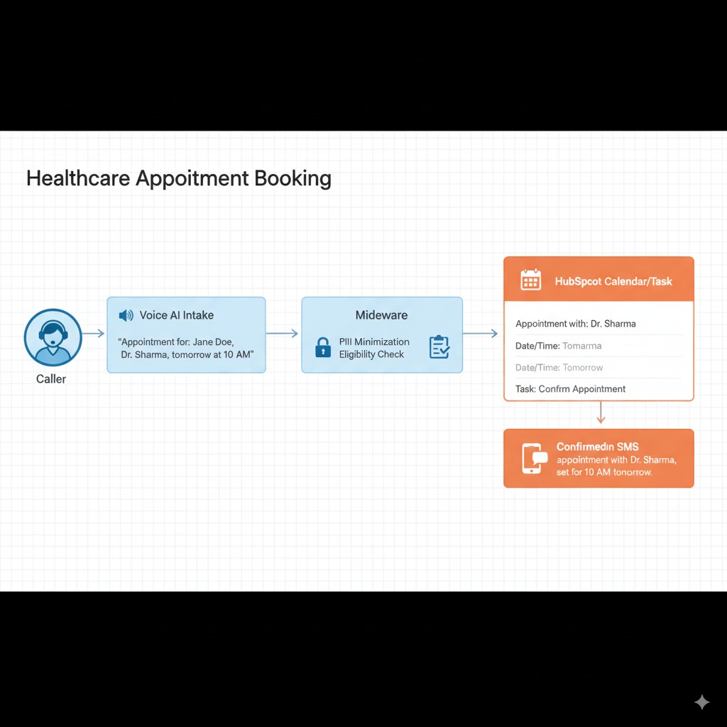 integrate voice AI HubSpot healthcare appointment workflow with intake, task, and SMS confirmation