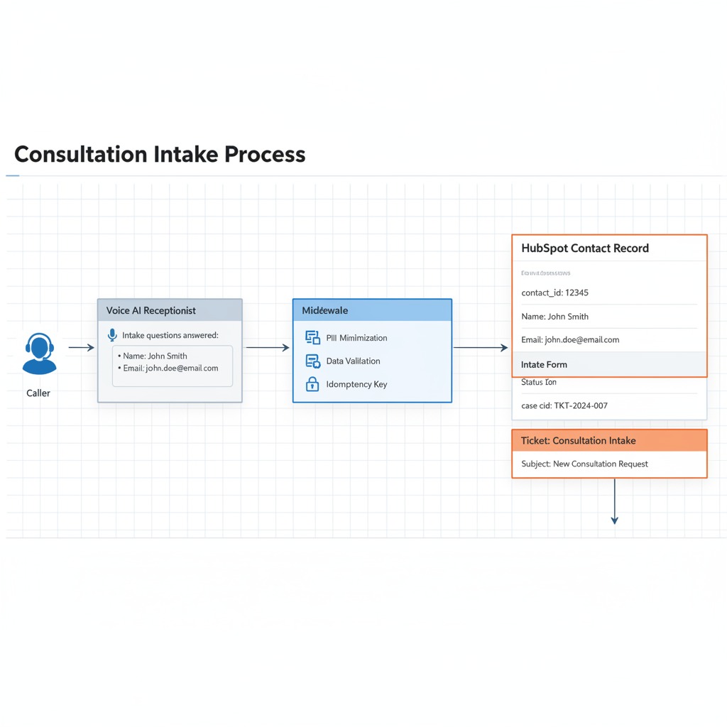 integrate voice AI HubSpot professional services intake workflow with contact card and ticket creation