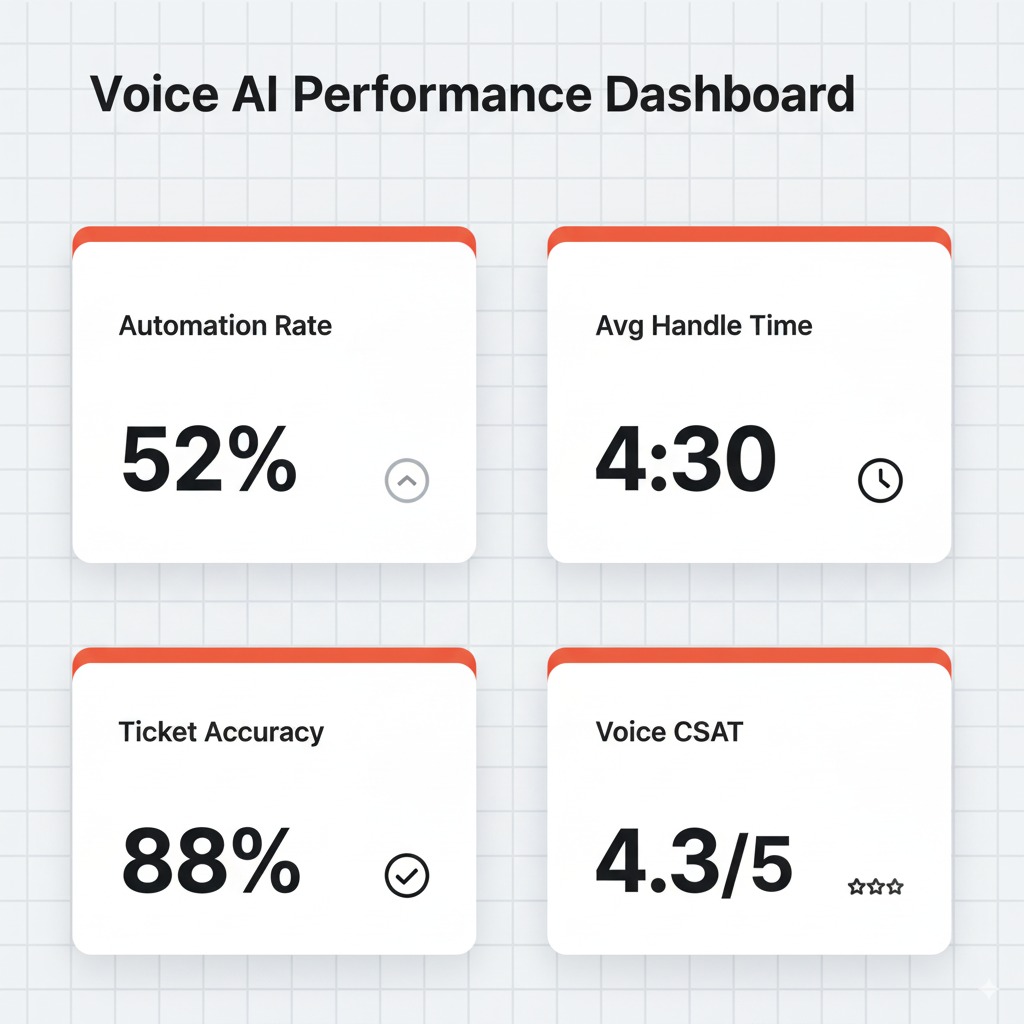 integrate voice AI HubSpot KPI dashboard showing automation rate, handle time, accuracy, CSAT