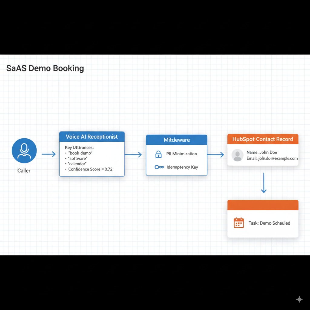 integrate voice AI HubSpot SaaS demo booking workflow: caller to AI intake to HubSpot contact and task