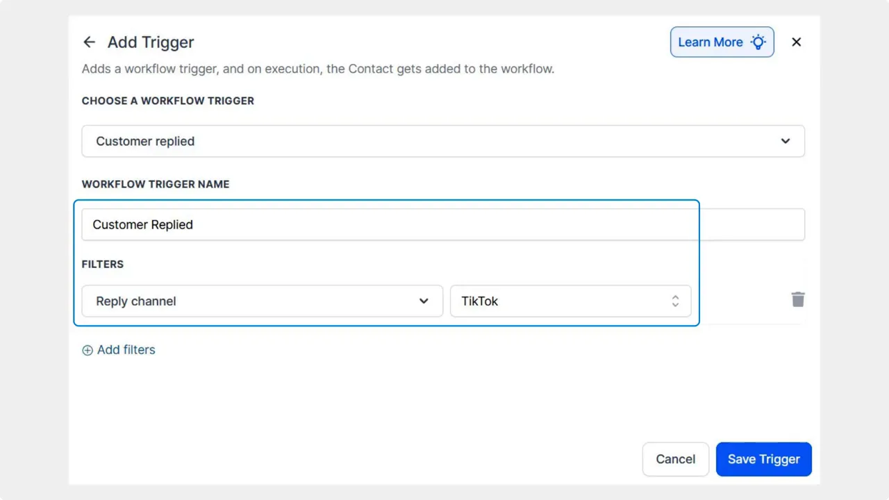 Set the trigger to Customer Replied in workflows Set the trigger to Customer Replied in workflows