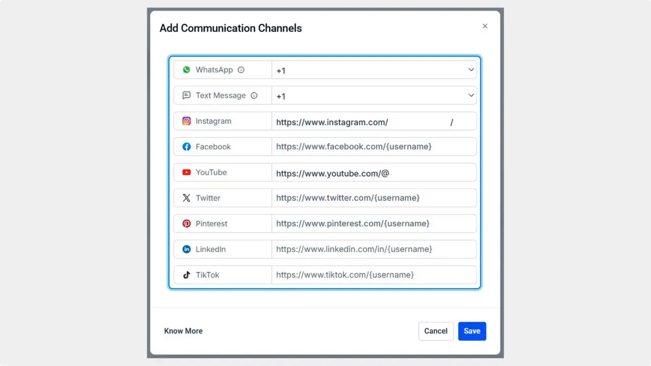 List of channels to connect or option to type usernames List of channels to connect or option to type usernames