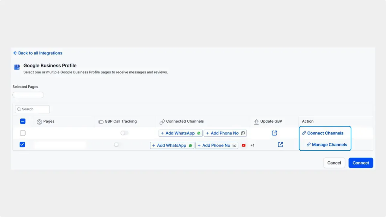 Connect or Manage Channels button in the dashboard Connect or Manage Channels button in the dashboard