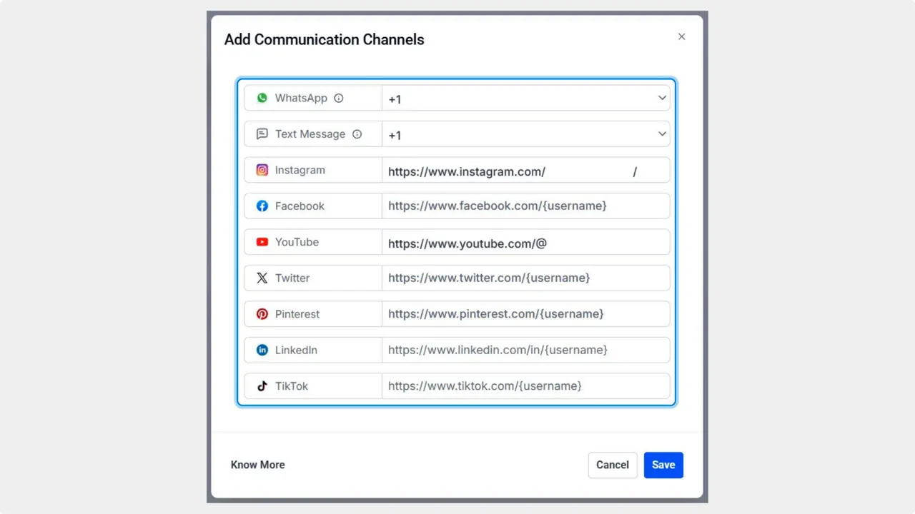 List of social and messaging channels to connect List of social and messaging channels to connect