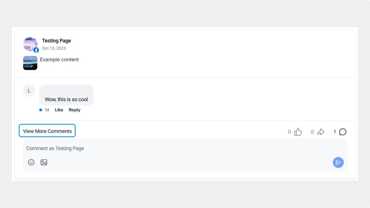 Comments area inside Social Planner showing list of posts and comments Comments area inside Social Planner showing list of posts and comments