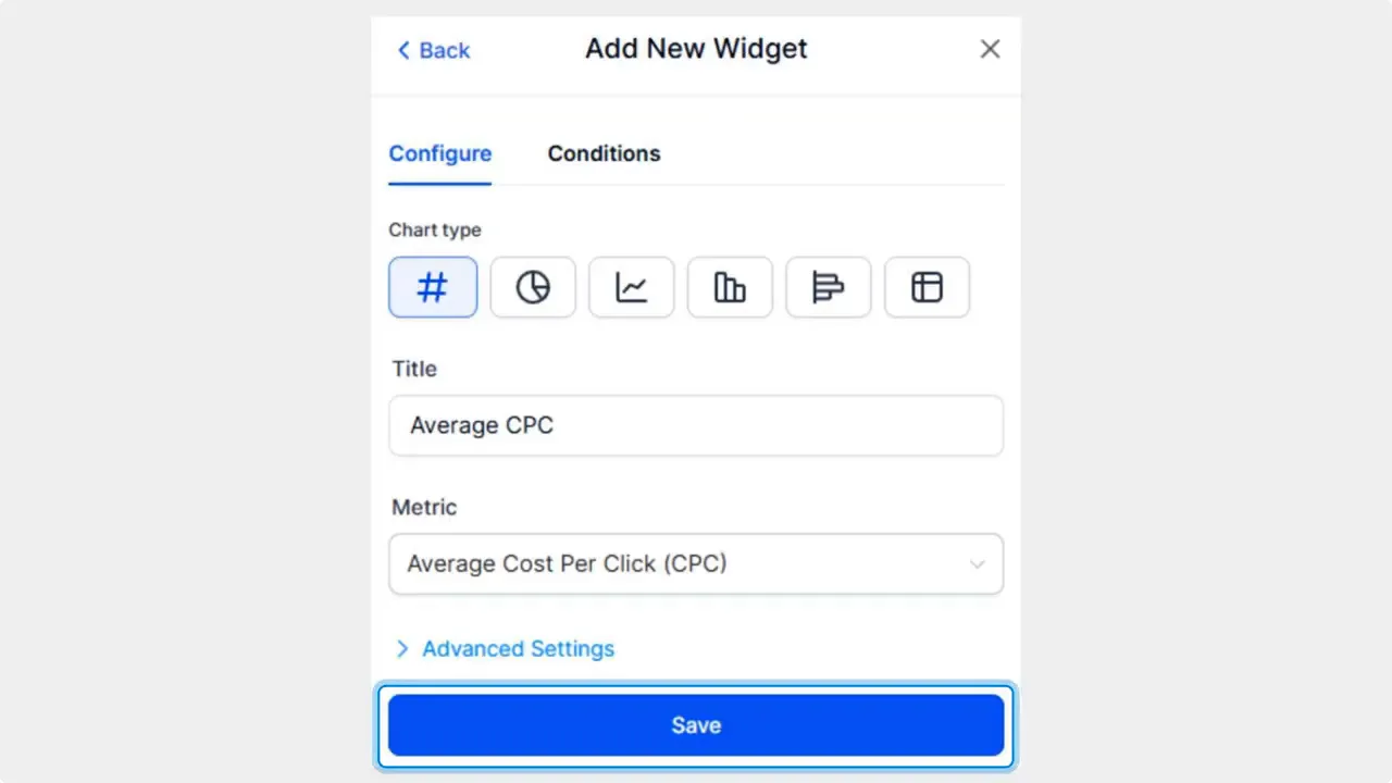 Edit widget settings to configure displayed metrics