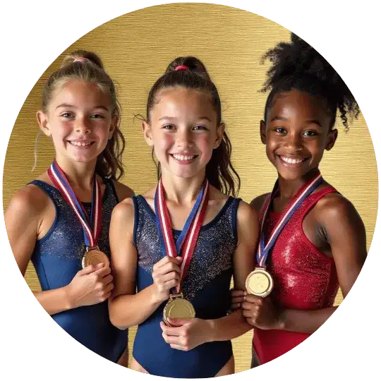 Focused advanced gymnasts perfecting complex techniques