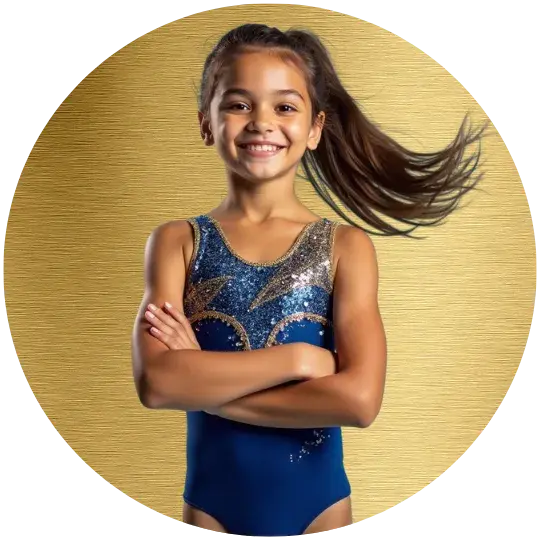Parent clapping and smiling as their daughter successfully performs a gymnastics skill.