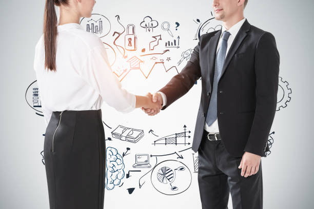 Image of person shaking hands with interviewer with thought bubble.