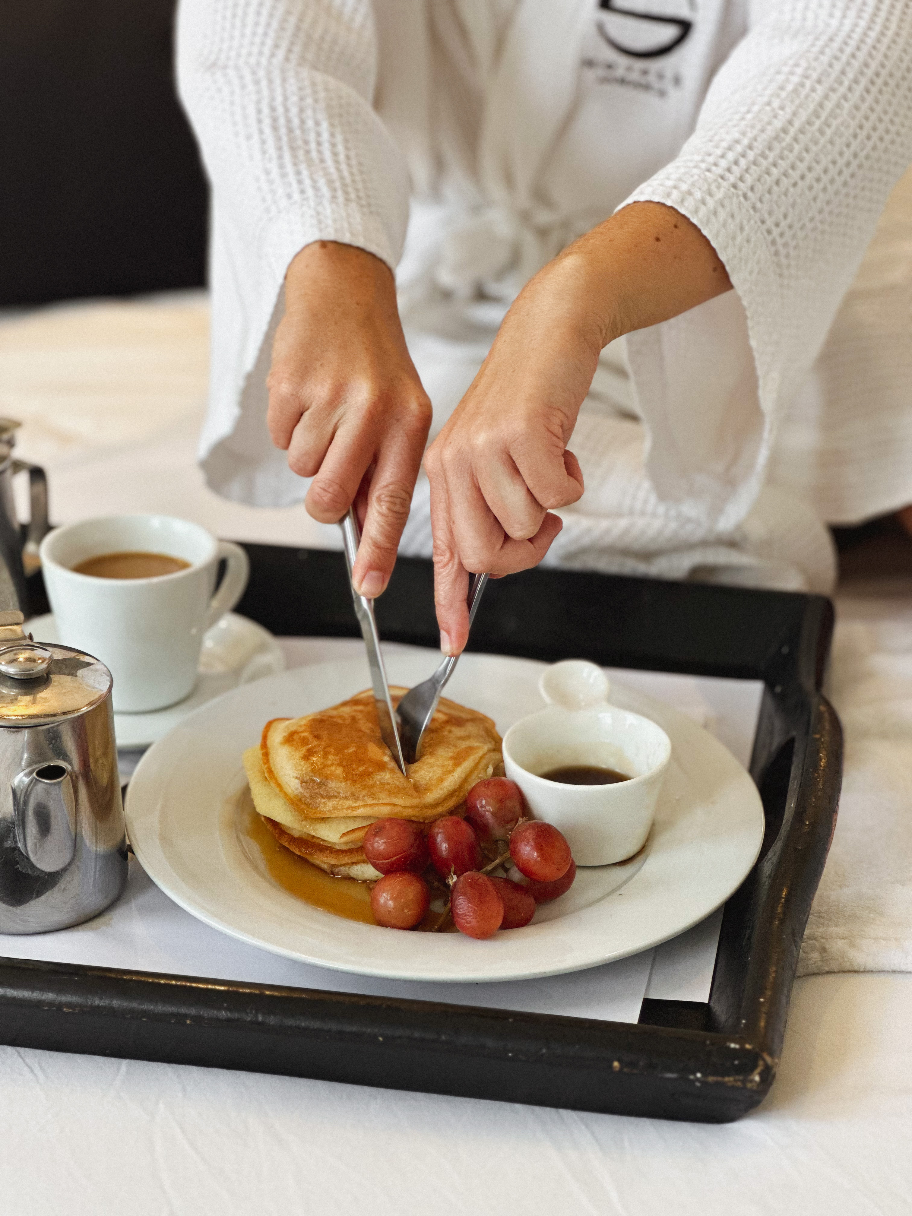 breakfast in bed at S Hotel in Kingston, Jamaica 