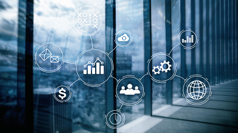 Business process automation concept on blurred background. Business process automation concept on blurred background.