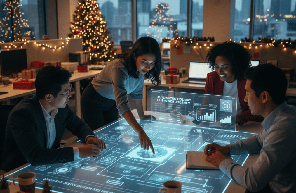 Marketing team developing automated strategies for customer engagement during holidays