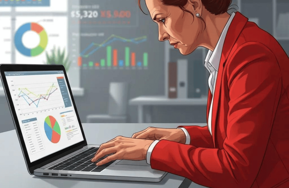 Professional analyzing voice AI ROI and savings data on a laptop