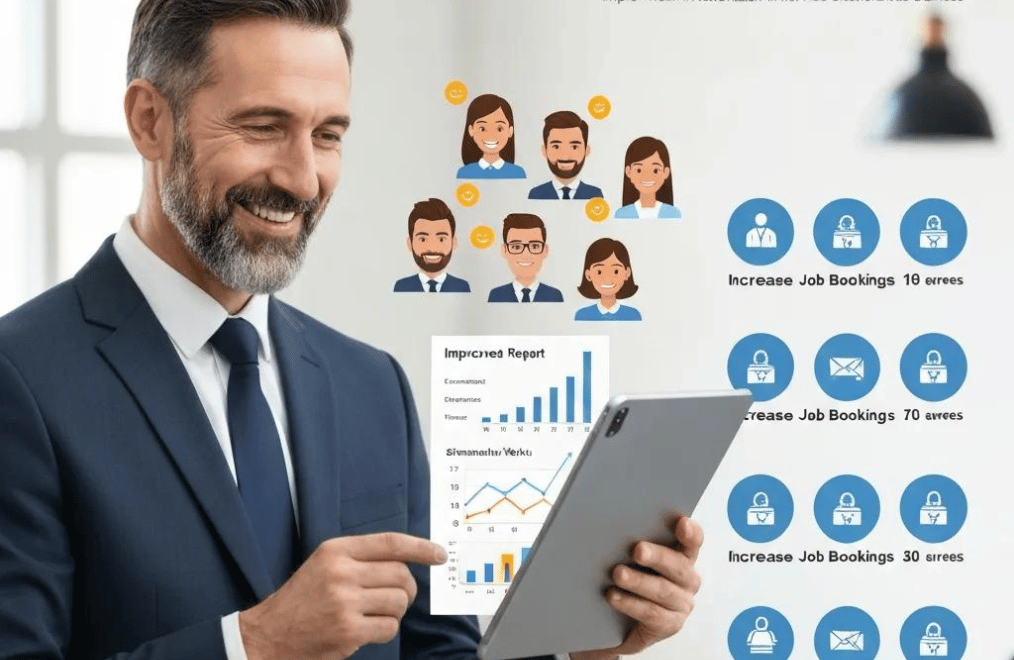 Business owner reviewing improved metrics from AI automation implementation