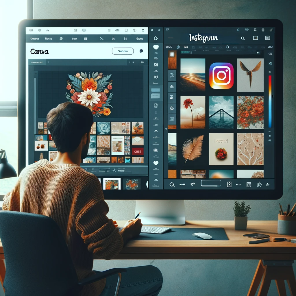 a digital marketer creating an instagram post using canva