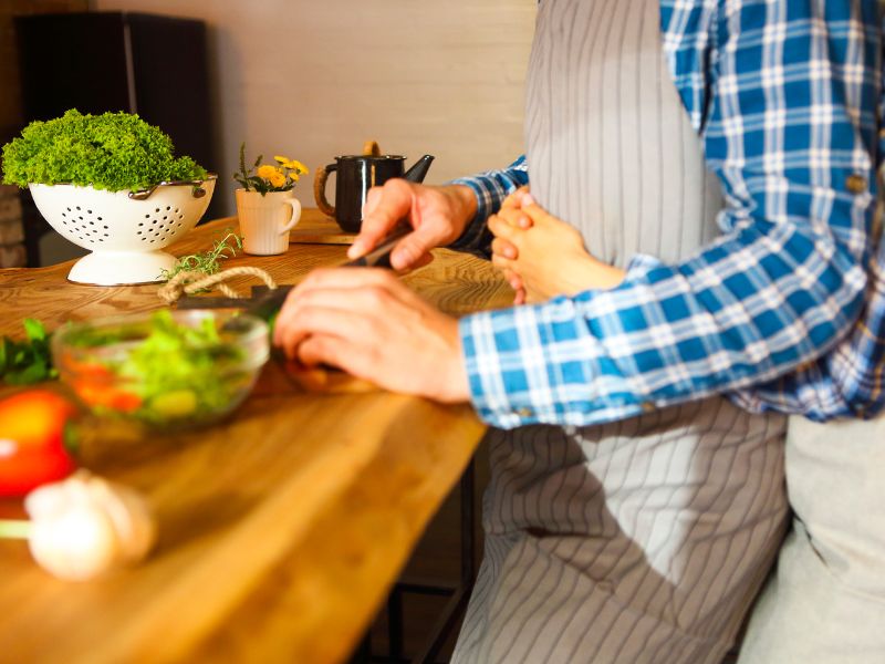 Couple cooking together