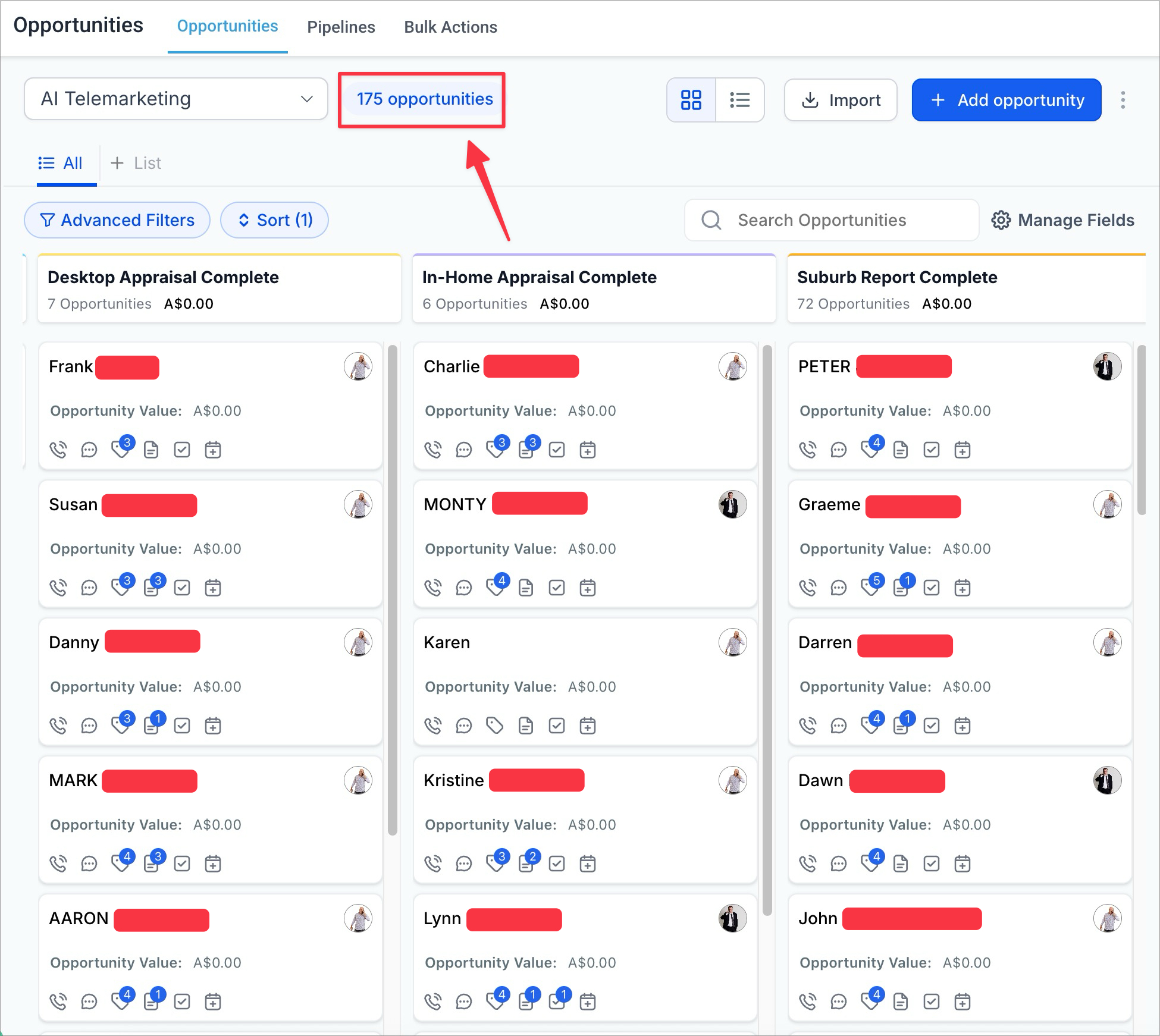AI telemarketing dashboard showing 175 qualified real estate leads generated in 30 days with automated calling system AI telemarketing dashboard showing 175 qualified real estate leads generated in 30 days with automated calling system