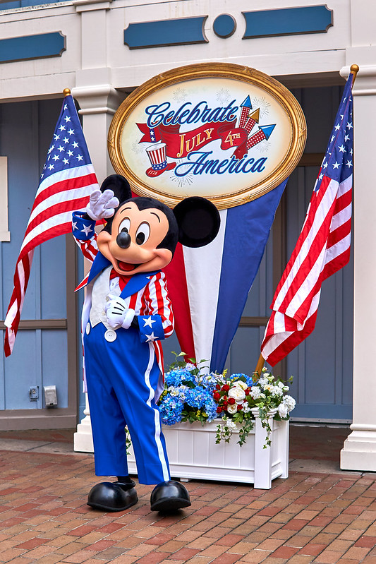 Mickey Mouse at Disneyland on July 4th in a Patriotic Costume
