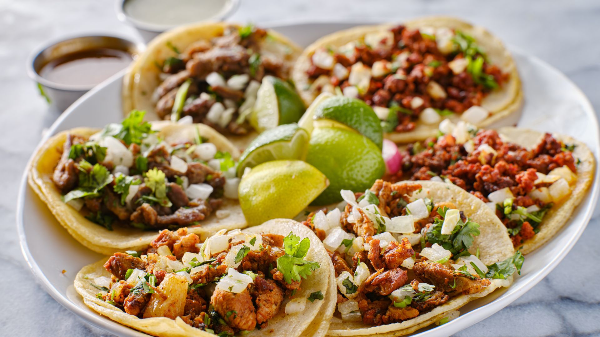 Plate of Chicken, Carne Asada and Chili Street Tacos Plate of Chicken, Carne Asada and Chili Street Tacos