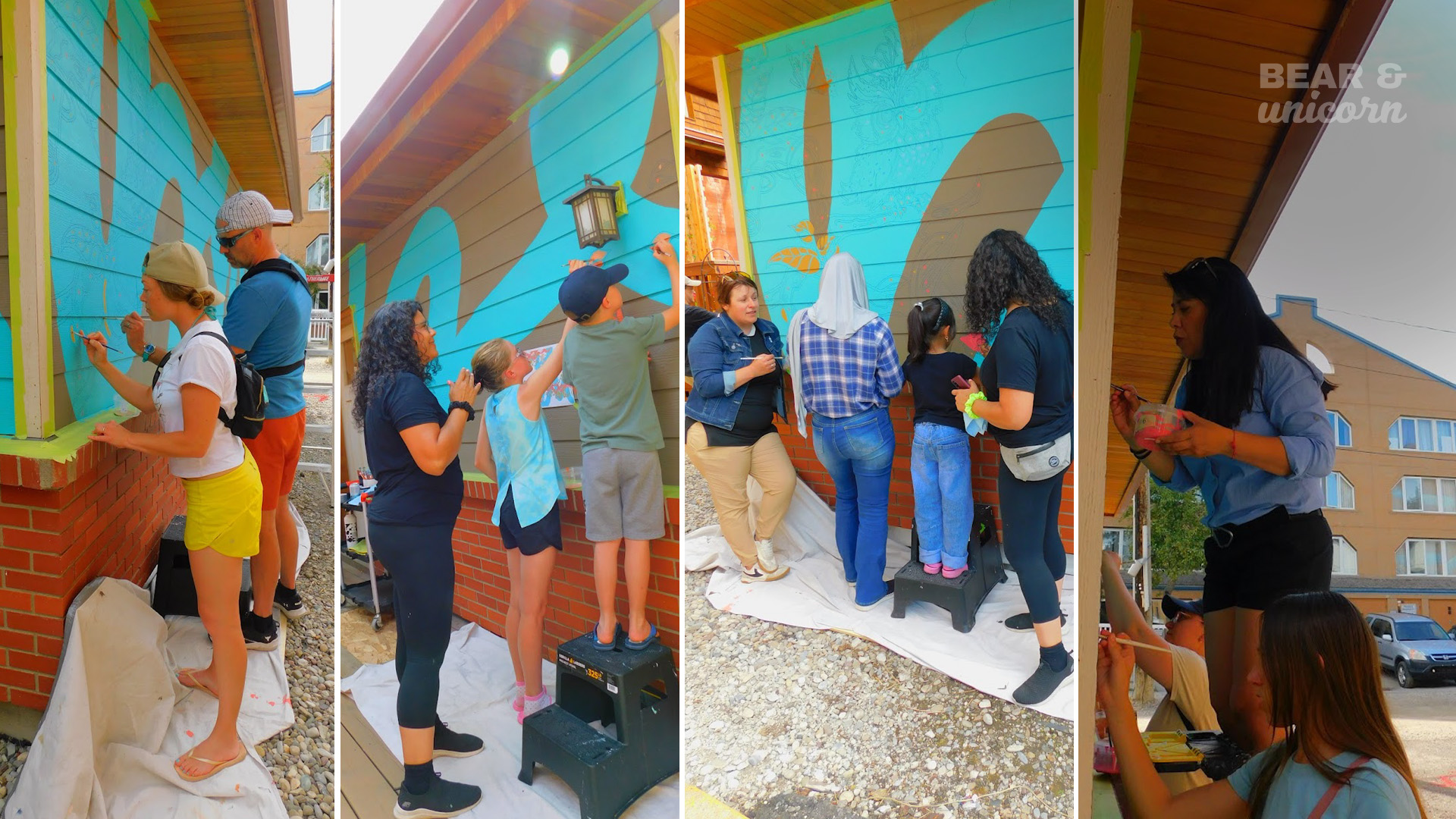 Community helping to paint Canopy's Mural Art Bar community project Community helping to paint Canopy's Mural Art Bar community project
