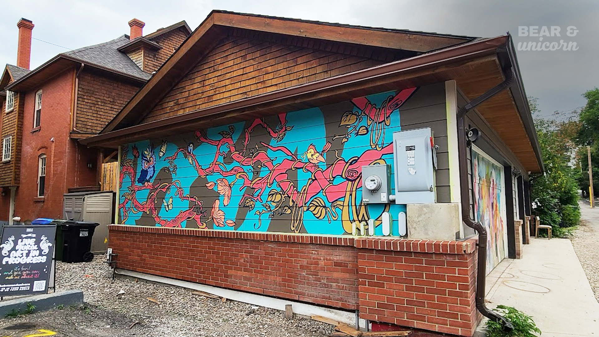 Mural Finished – trees, birds, butterflies, nature mural by the bear and unicorn Mural Finished – trees, birds, butterflies, nature mural by the bear and unicorn